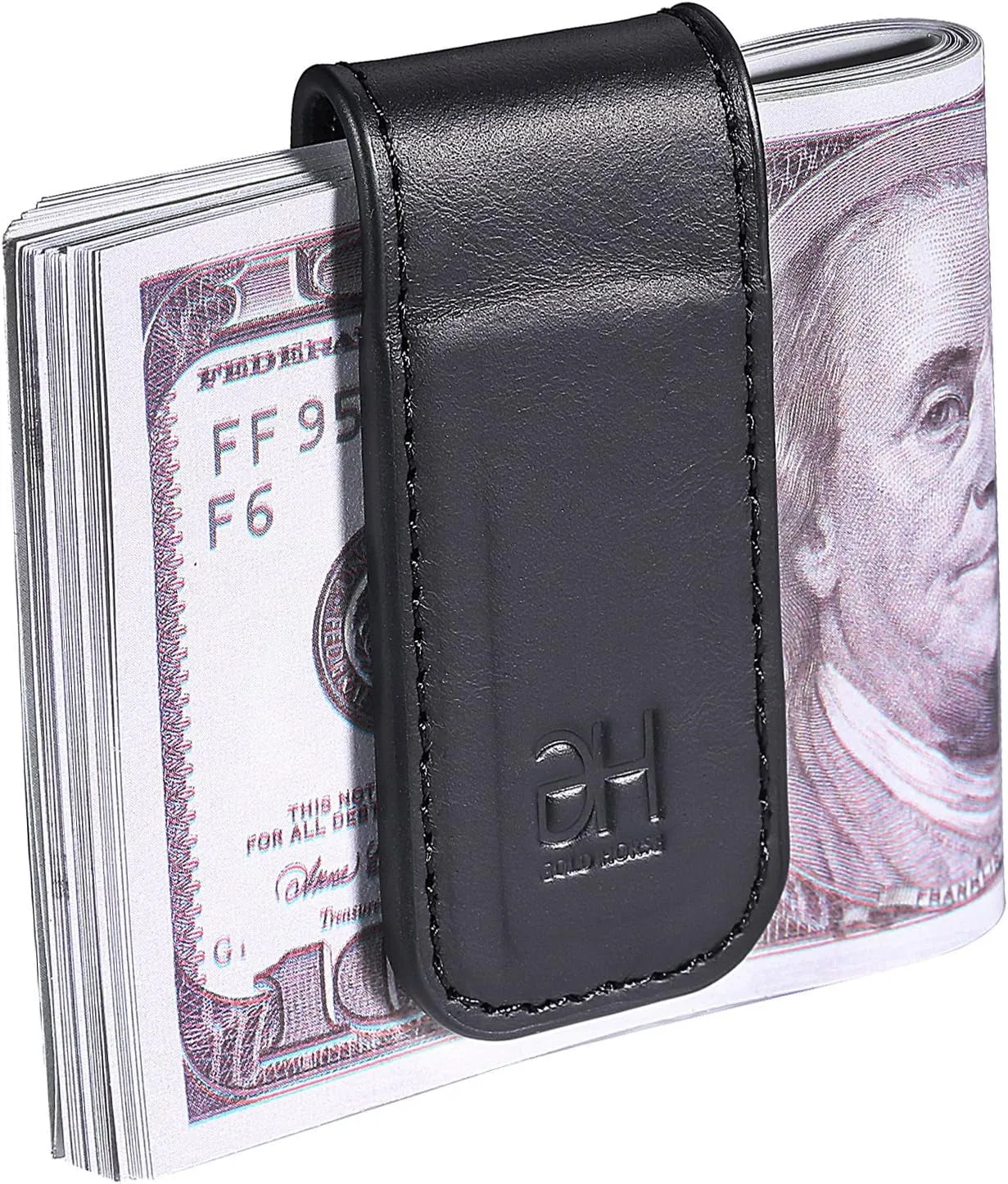 Slim Magnetic Money Clip Genuine Leather Card Holder for Men, Black