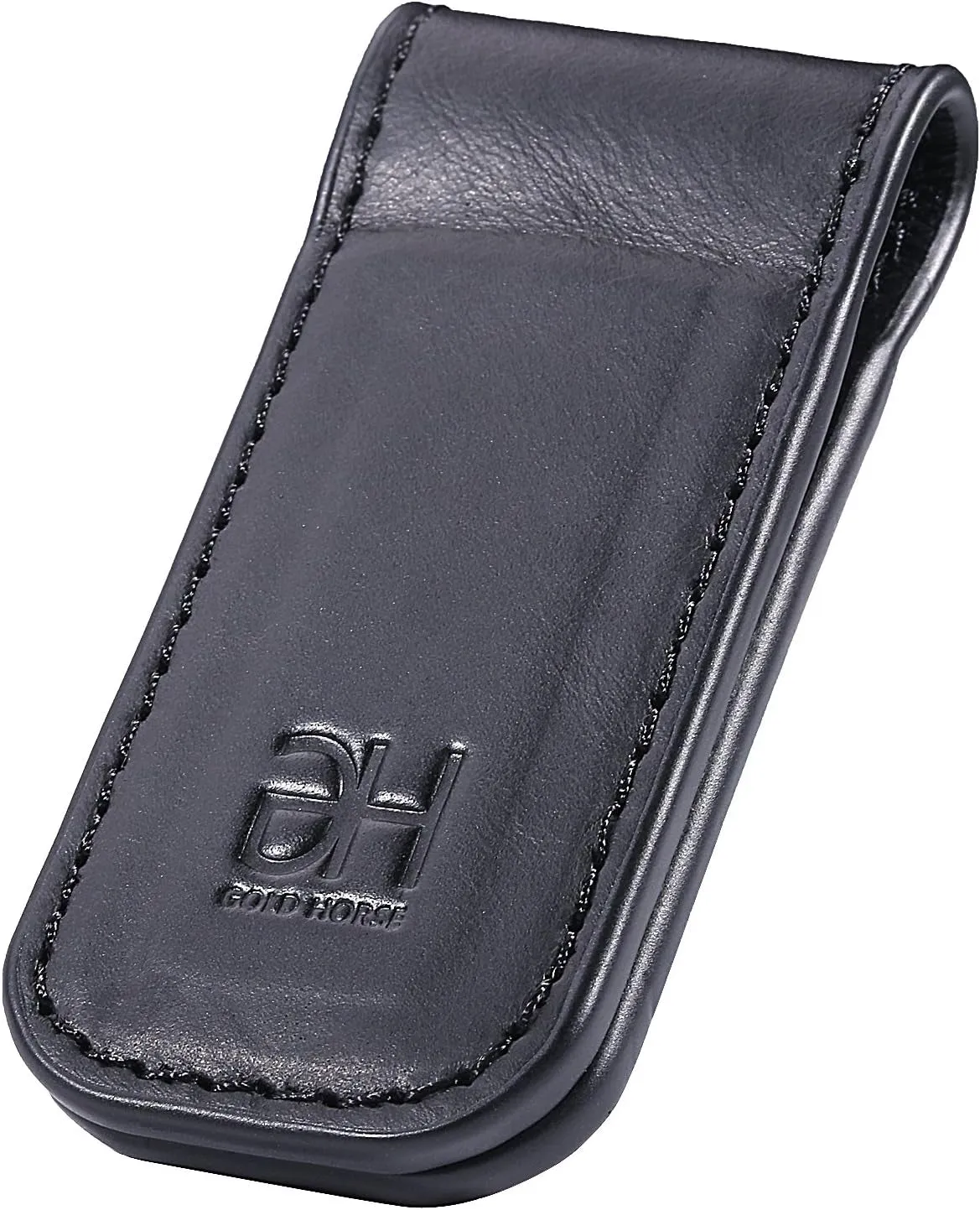 Slim Magnetic Money Clip Genuine Leather Card Holder for Men, Black