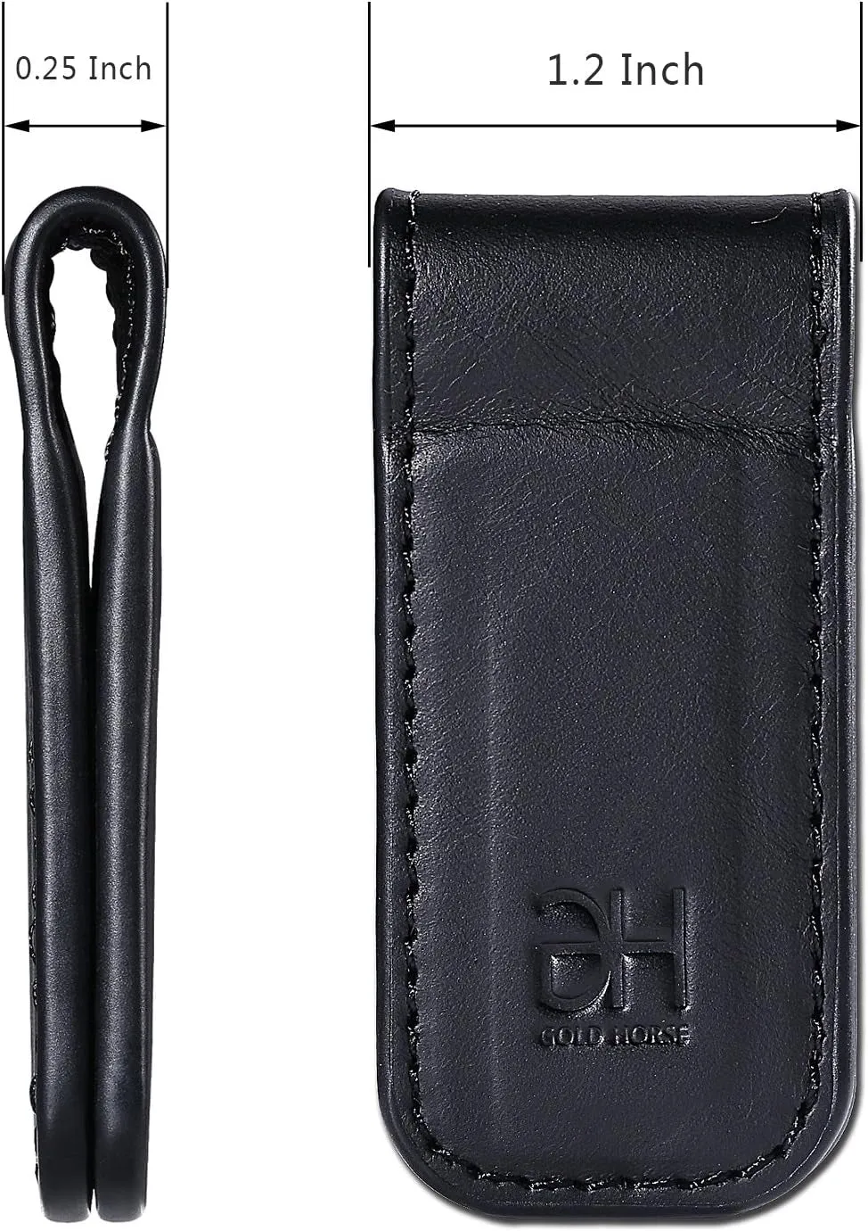 Slim Magnetic Money Clip Genuine Leather Card Holder for Men, Black