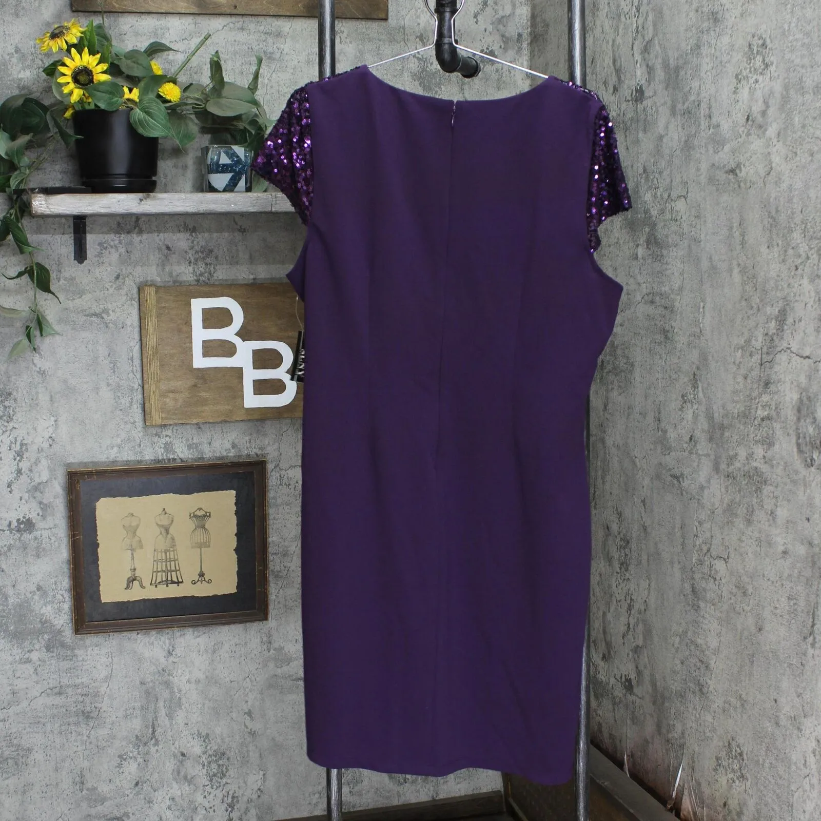 SLNY Womens Short Sleeve Night Out Sheath Dress Summer Plum Cutout Purple 16W