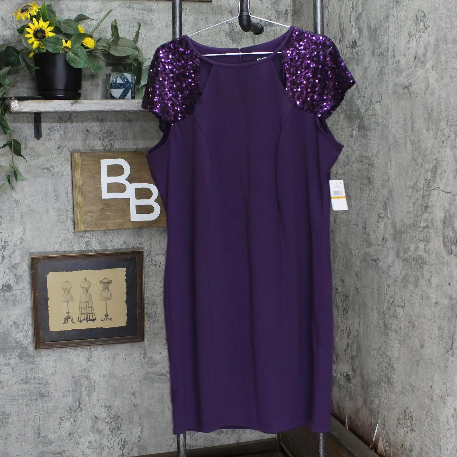 SLNY Womens Short Sleeve Night Out Sheath Dress Summer Plum Cutout Purple 16W
