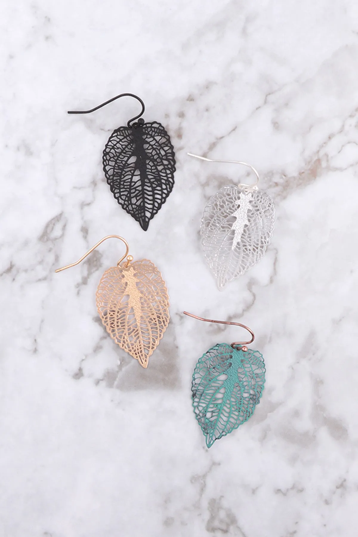 SMALL LEAF FILIGREE DROP FISH HOOK EARRINGS