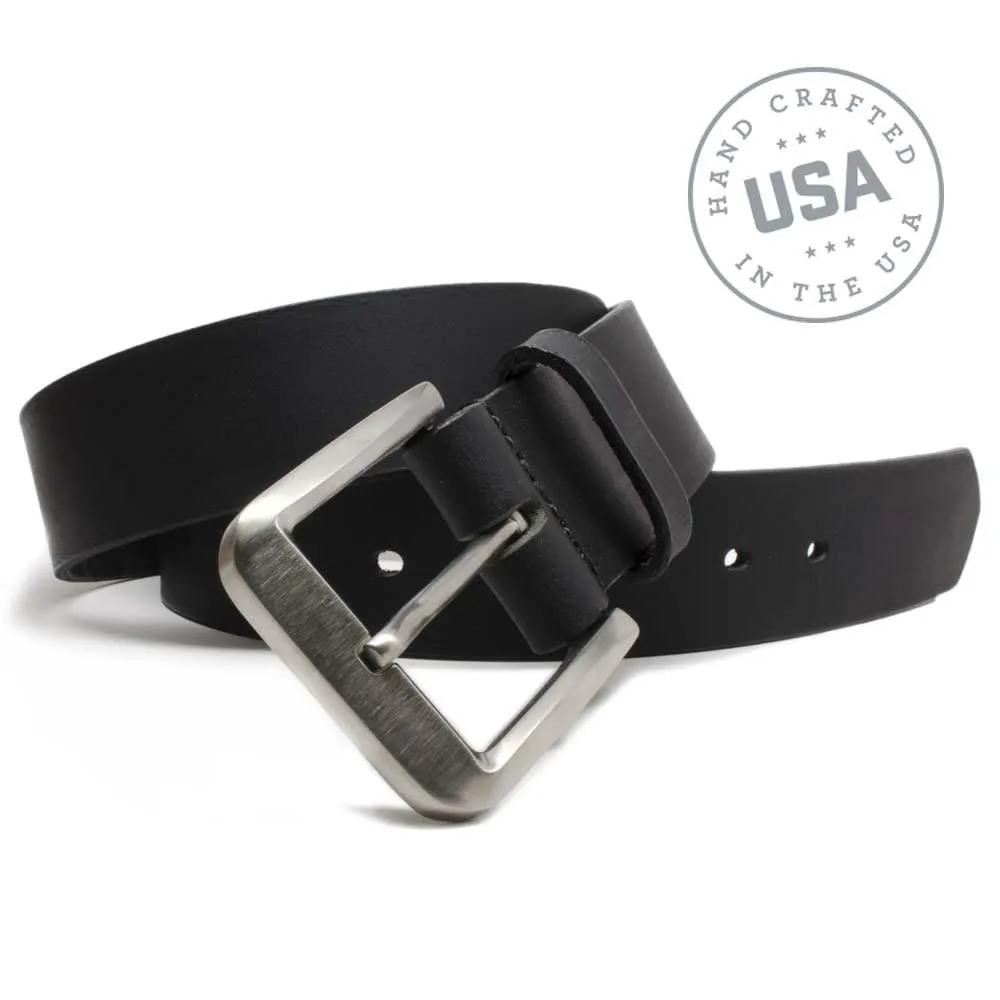 Smoky Mountain Titanium Black Leather Belt by Nickel Smart®