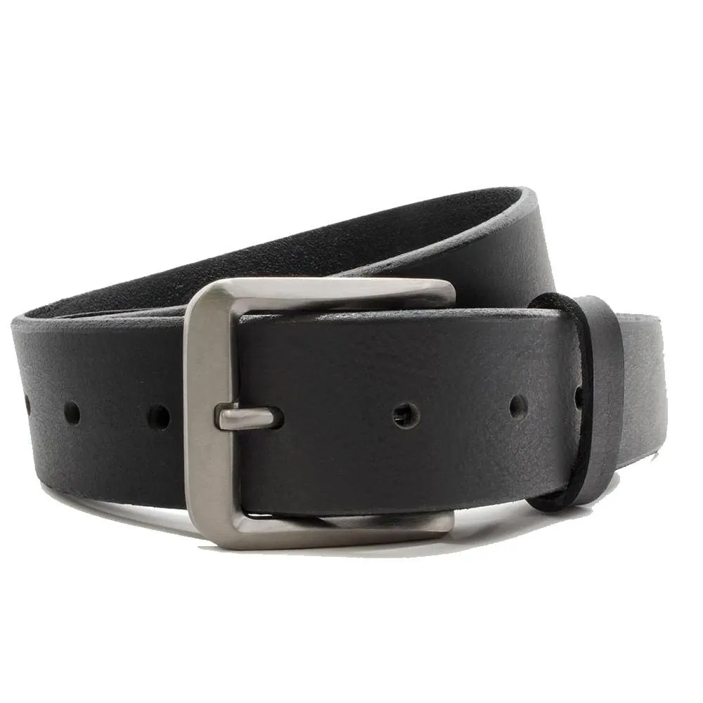 Smoky Mountain Titanium Black Leather Belt by Nickel Smart®