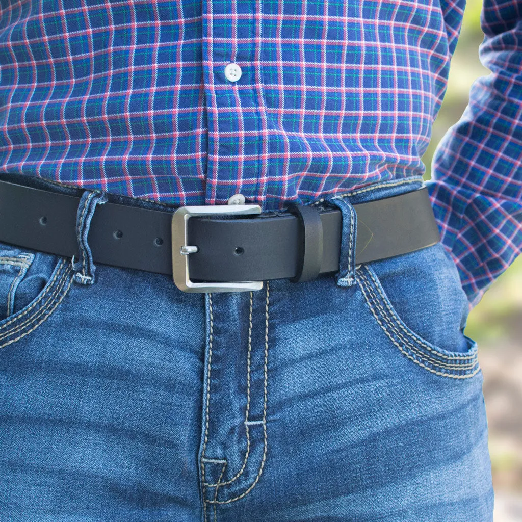 Smoky Mountain Titanium Black Leather Belt by Nickel Smart®