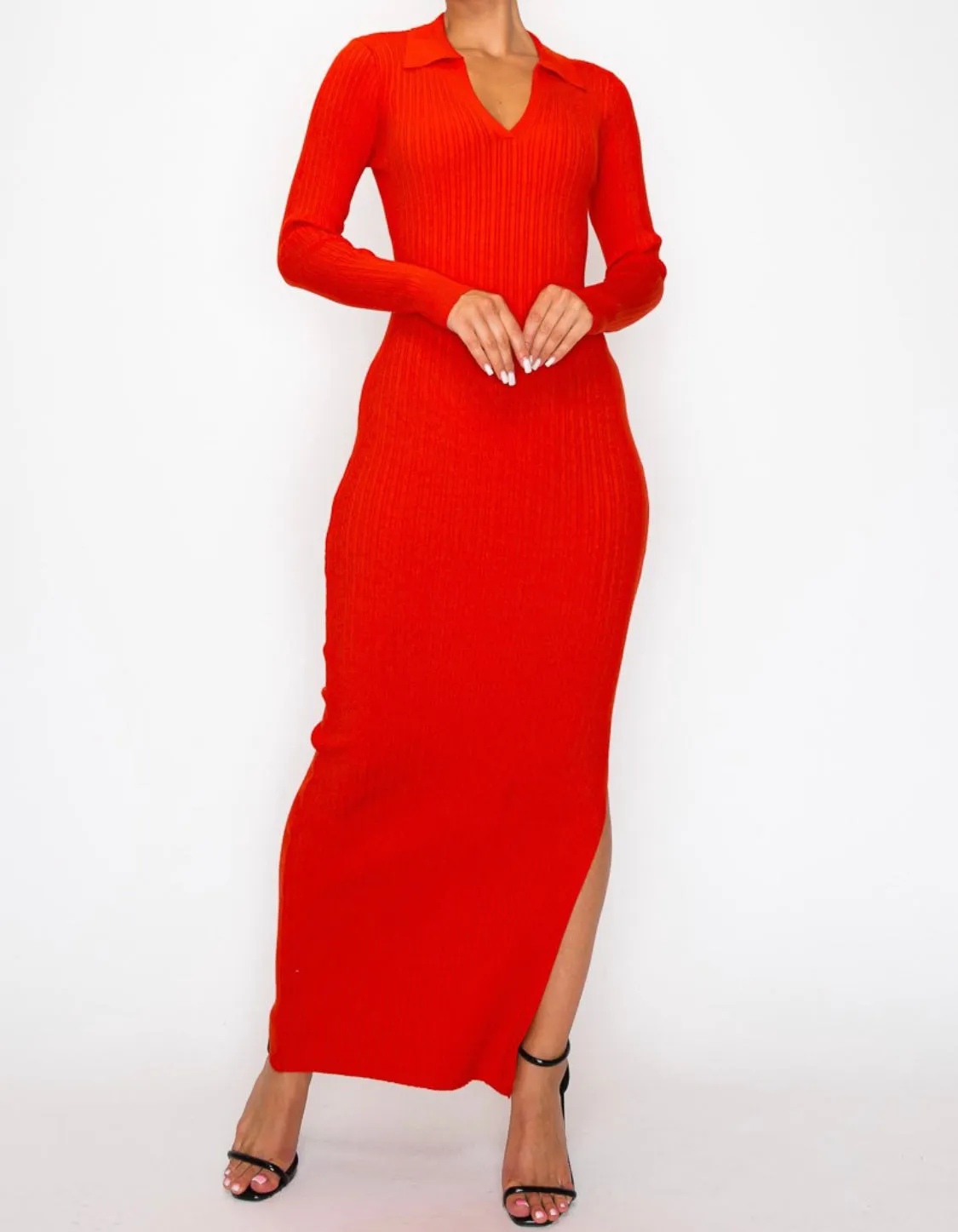 Snapback Sweater Dress (FIRE ORANGE)