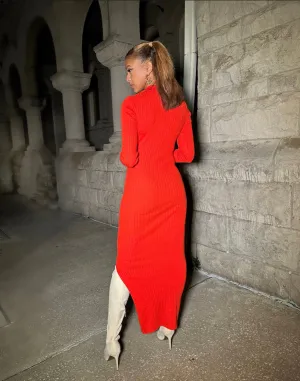 Snapback Sweater Dress (FIRE ORANGE)
