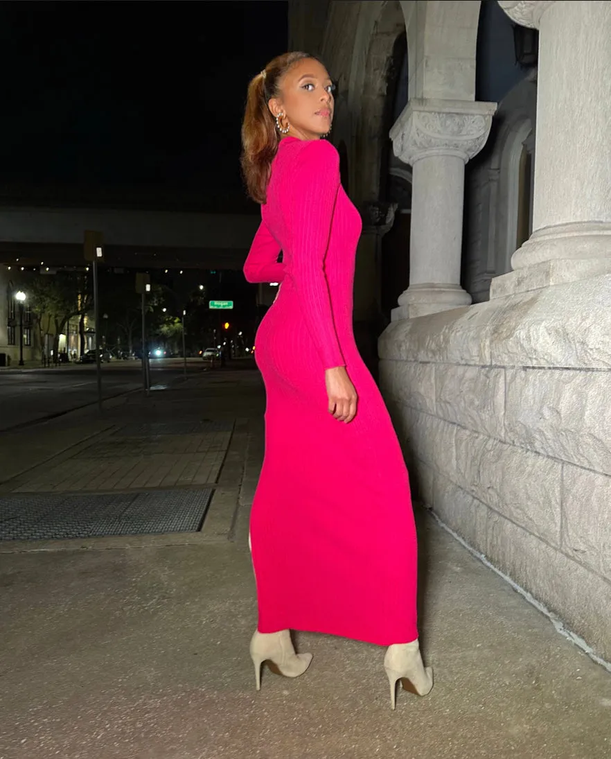 Snapback Sweater Dress (FUCHSIA)
