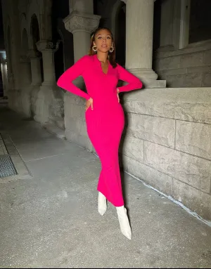 Snapback Sweater Dress (FUCHSIA)