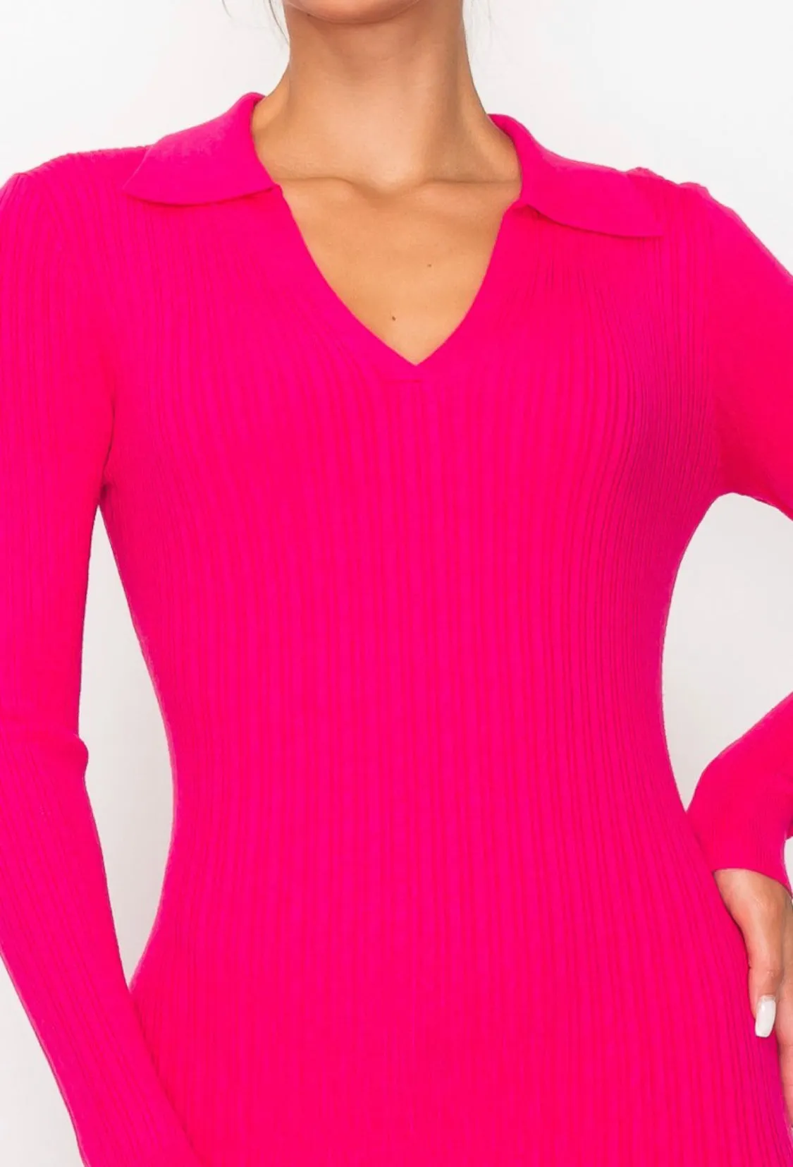 Snapback Sweater Dress (FUCHSIA)