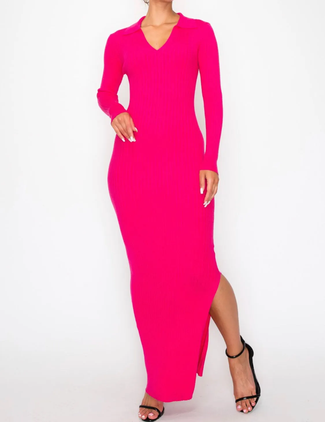 Snapback Sweater Dress (FUCHSIA)