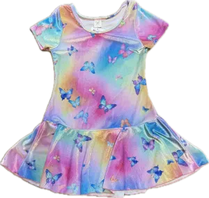 SOCIAL BUTTERFLY- Glitter Butterflies Short Sleeve Drop Waist Dress