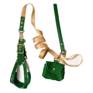 Soft Leather Step-in Harness & Nylon Lead Set — Green