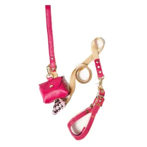 Soft Leather Step-in Harness & Nylon Lead Set — Hot Pink