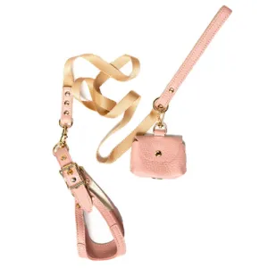 Soft Leather Step-in Harness & Nylon Lead Set — Light Pink