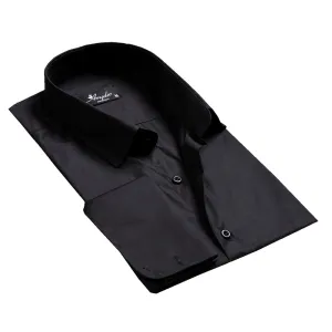 Solid Black Mens Slim Fit French Cuff Shirts with Cufflink Holes - Casual and Formal