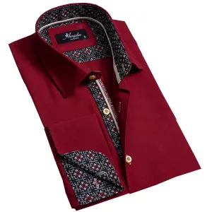 Solid Burgandy Mens Slim Fit French Cuff Shirts with Cufflink Holes - Casual and Formal