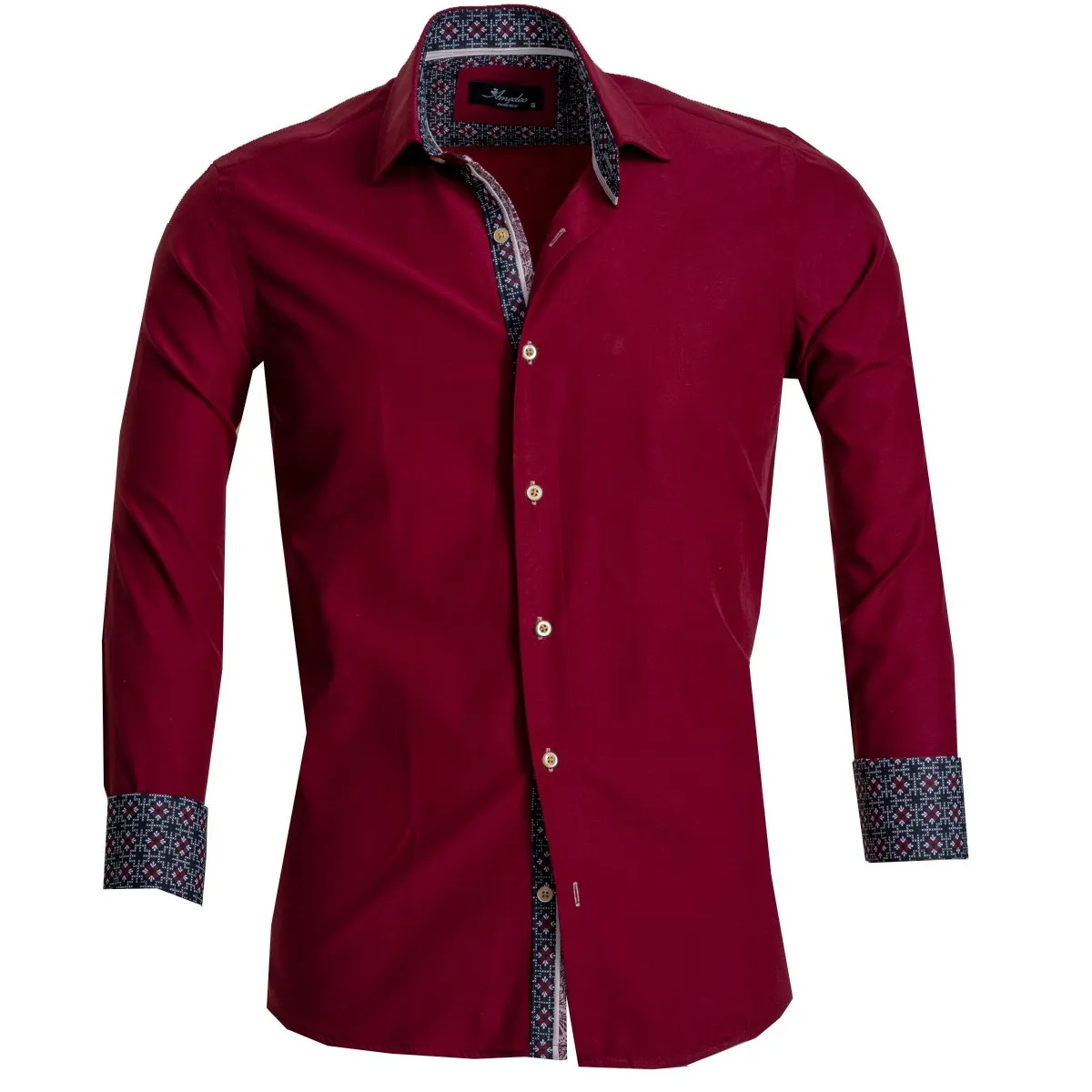 Solid Burgandy Mens Slim Fit French Cuff Shirts with Cufflink Holes - Casual and Formal