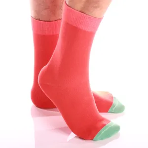 Solid Orange with Light Green Mens Dress Socks - Premium Cotton formal socks with Soft Elastic