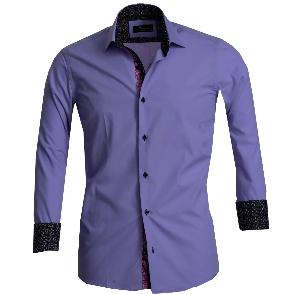 Solid Purple Mens Slim Fit French Cuff Shirts with Cufflink Holes - Casual and Formal