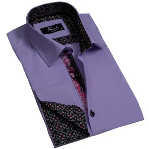 Solid Purple Mens Slim Fit French Cuff Shirts with Cufflink Holes - Casual and Formal