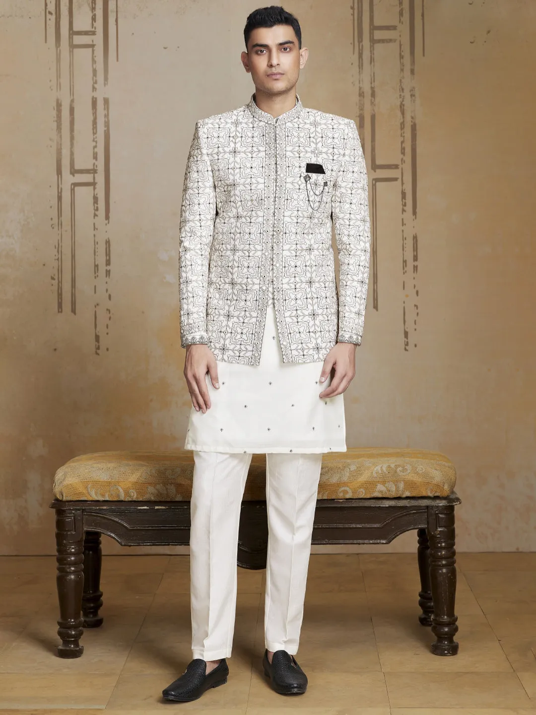 Soothing Ivory  Embroidered  Jodhpuri Set