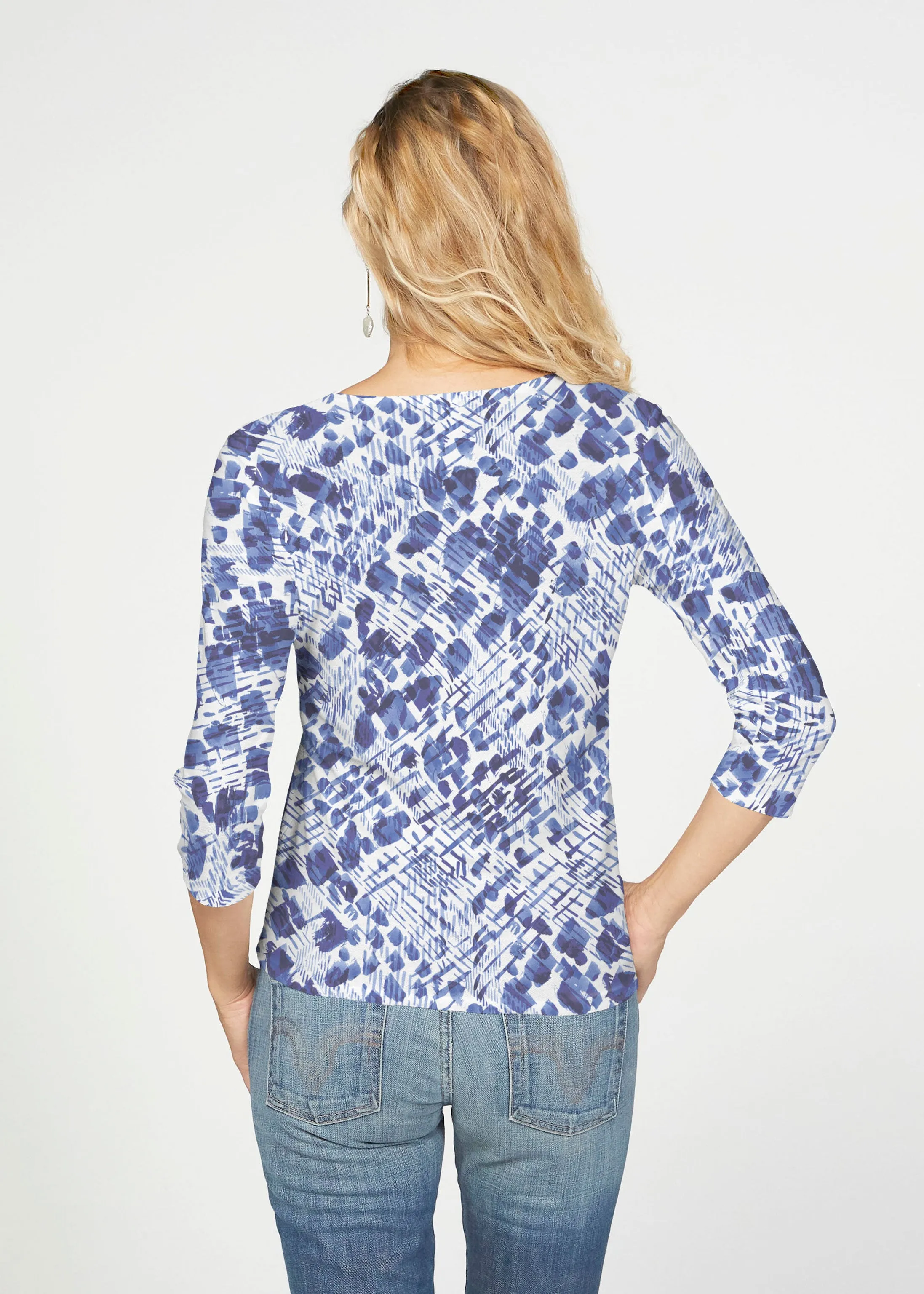 Sophia (8056) ~ French Terry Tie 3/4 Sleeve Top