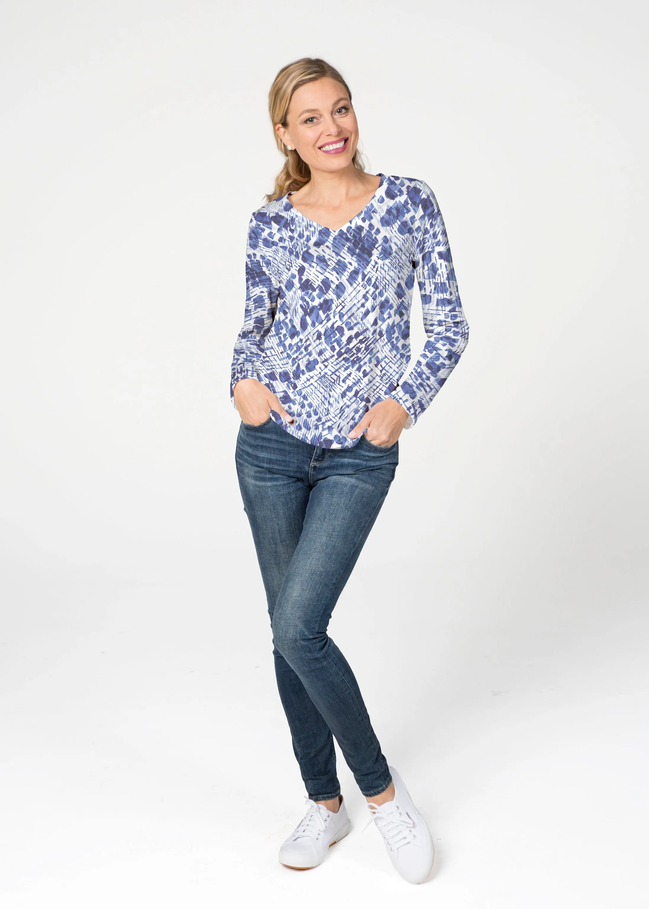 Sophia (8056) ~ French Terry V-neck Top