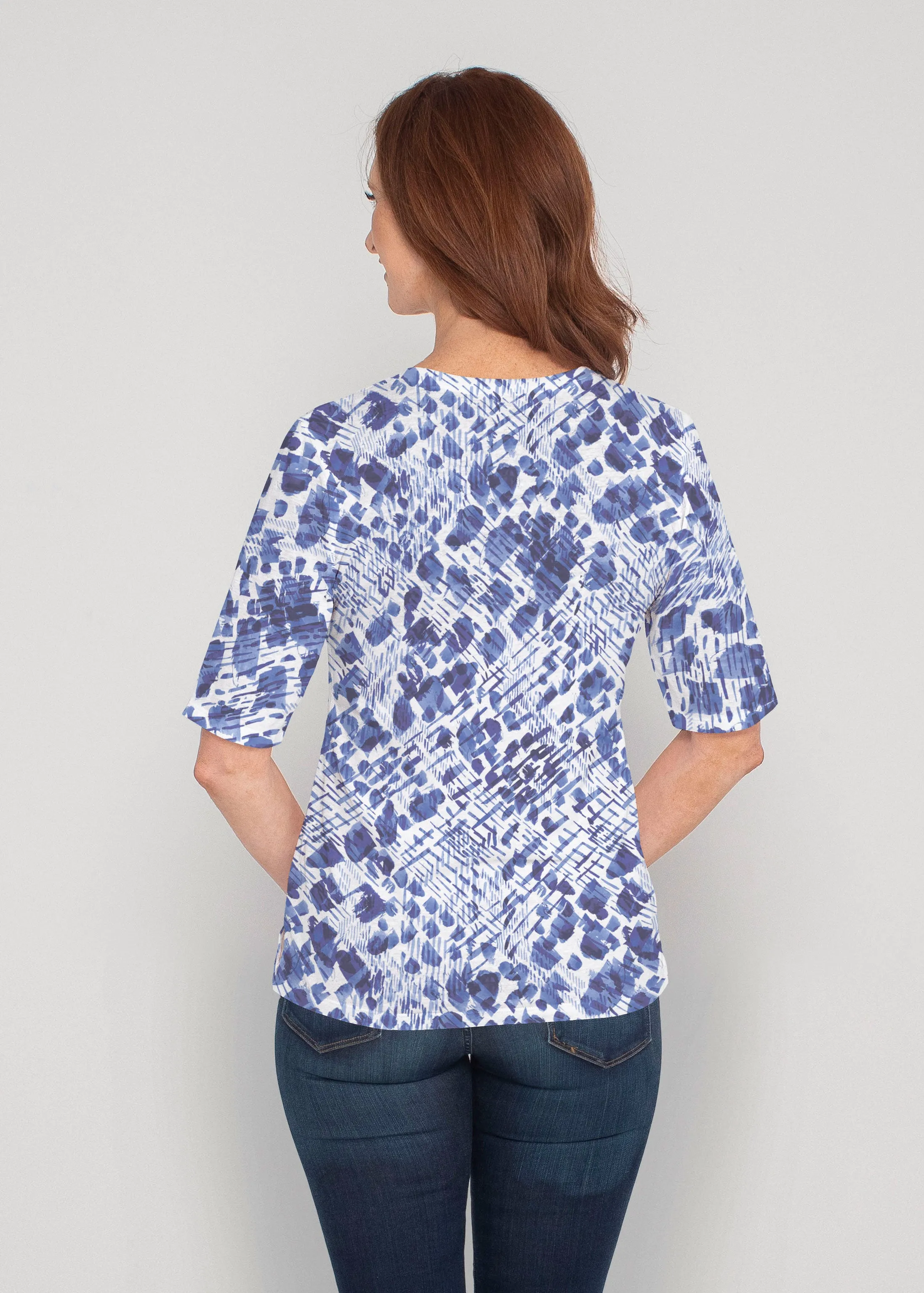 Sophia (8056) ~ Signature Elbow Sleeve V-Neck Top