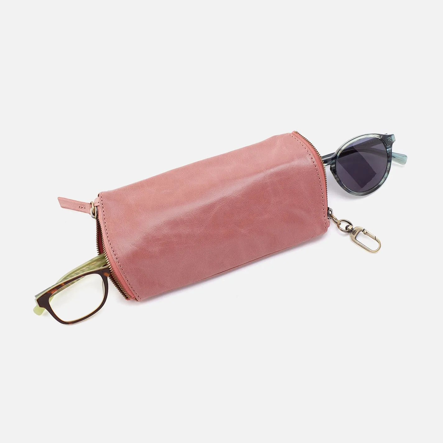Spark Double Eyeglass Case In Polished Leather - Rose