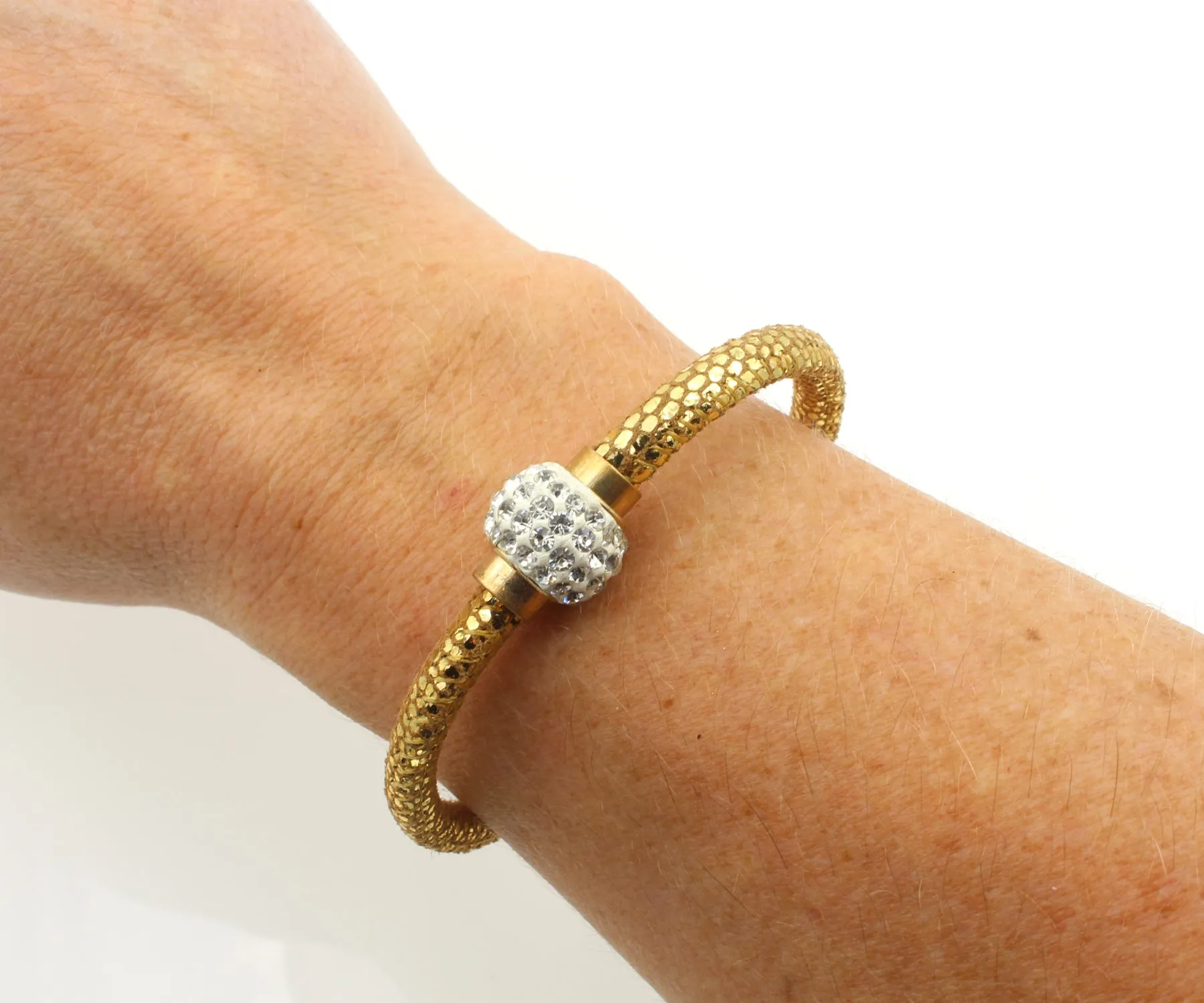 Sparkling Gold Leather Single Bracelet