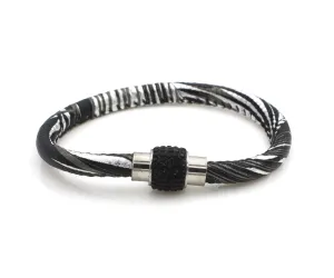Sparkling Metallic Black Leather Single Bracelet