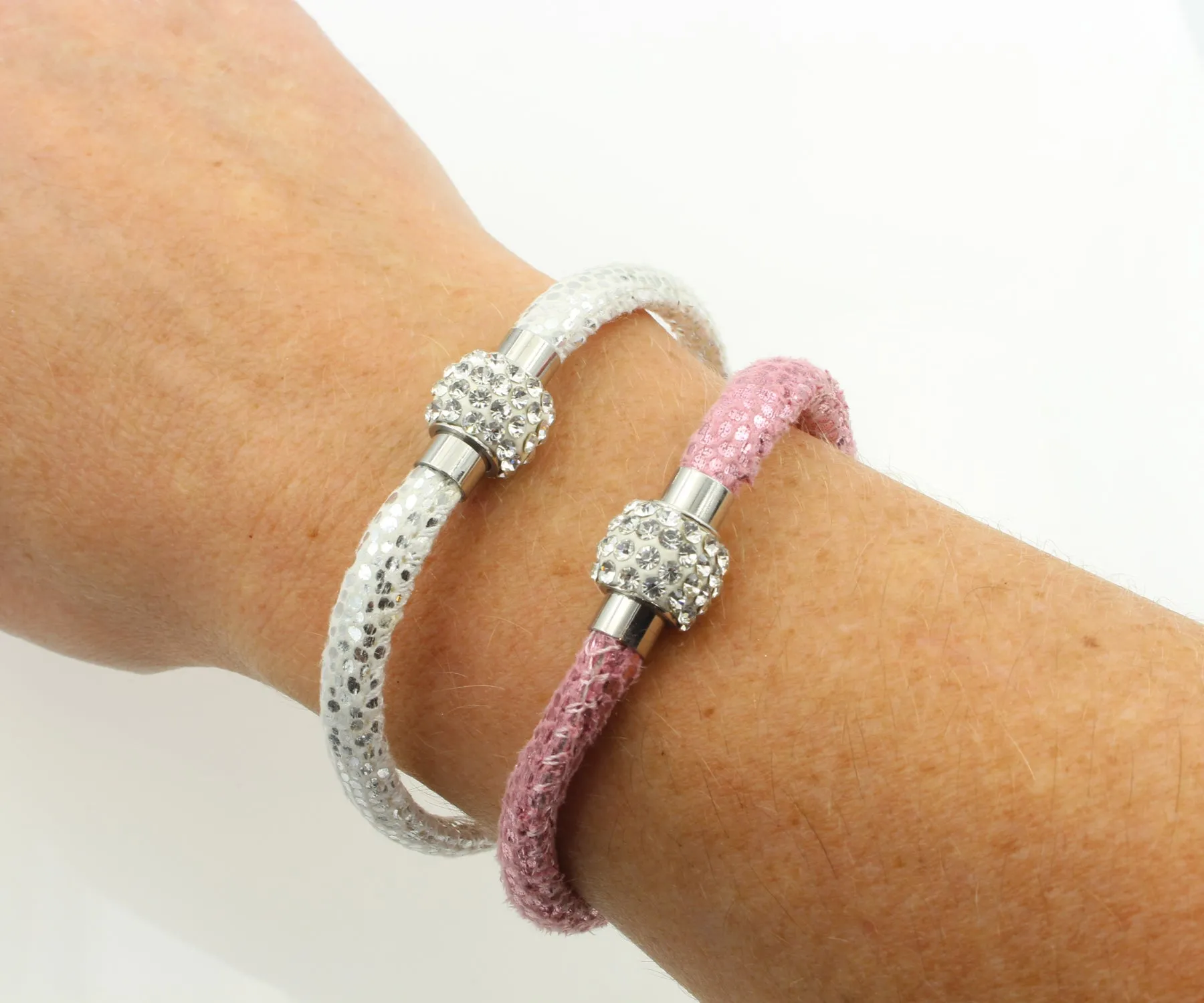 Sparkling Pink Leather Single Bracelet