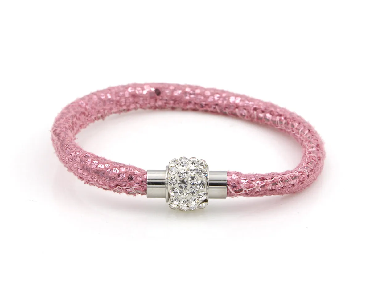 Sparkling Pink Leather Single Bracelet
