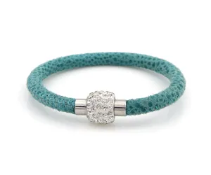 Sparkling Teal Leather Single Bracelet