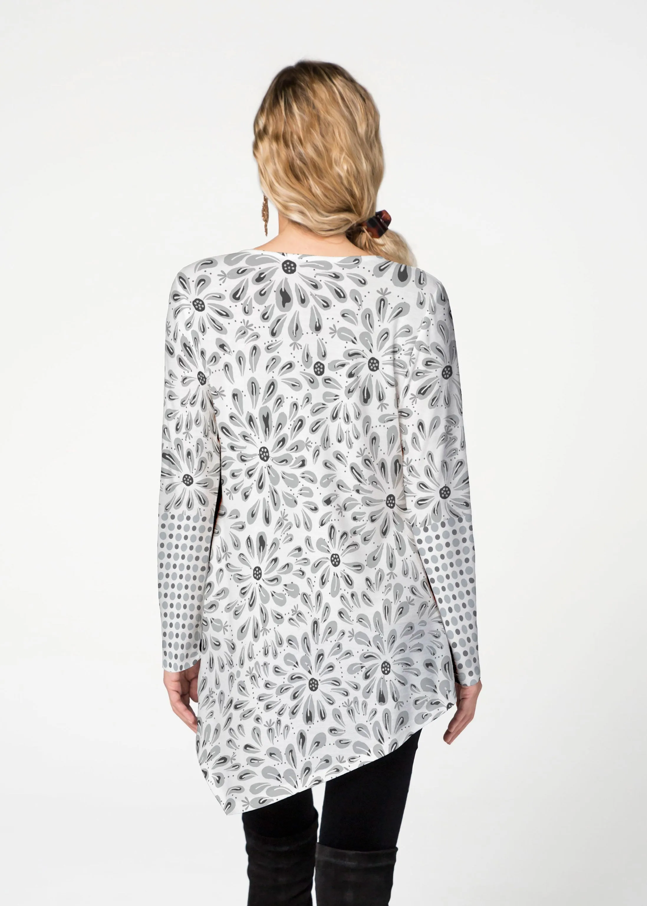 Splashy Dots Black (7921) ~ Asymmetrical French Terry Tunic
