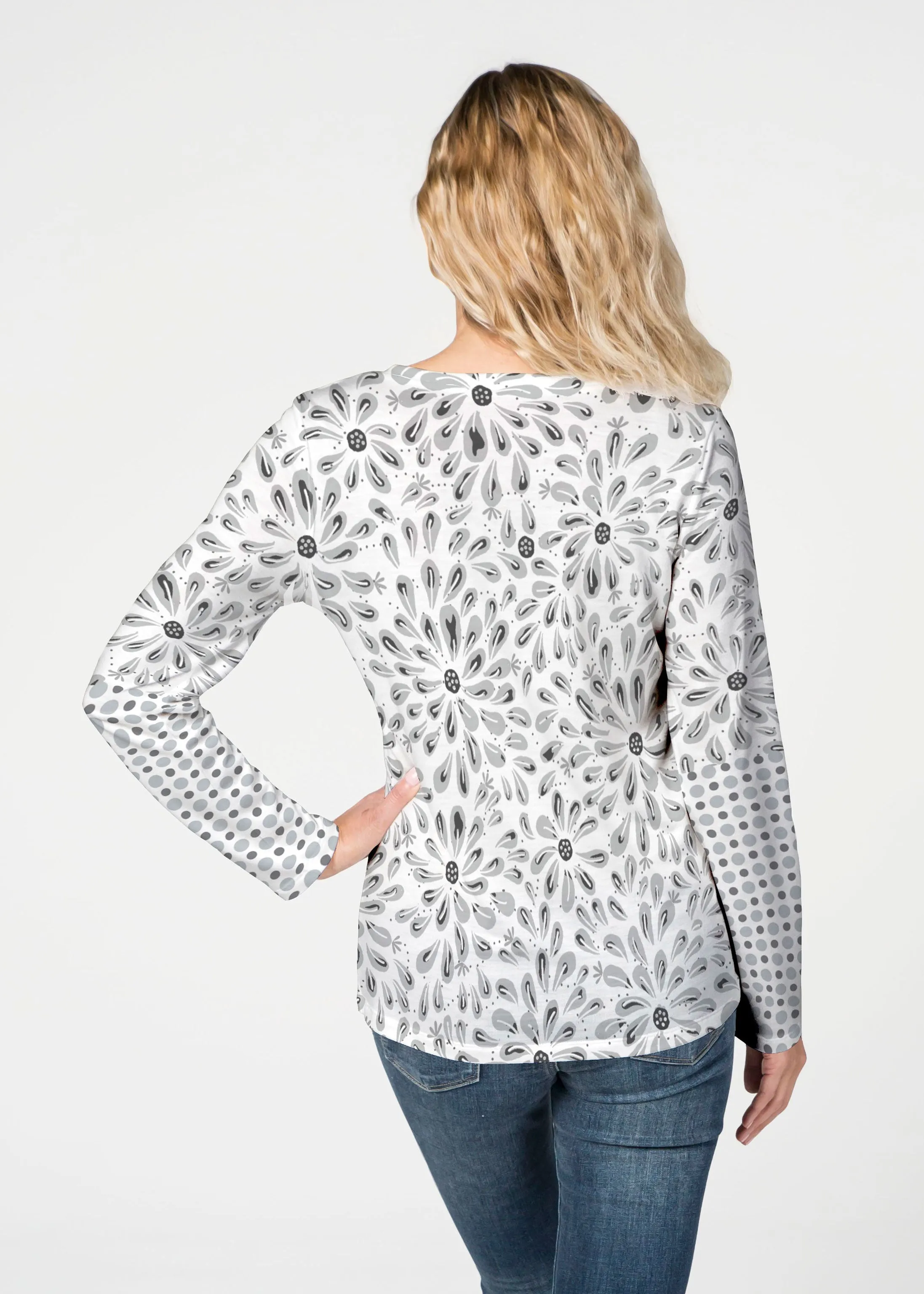 Splashy Dots Black (7921) ~ French Terry V-neck Top