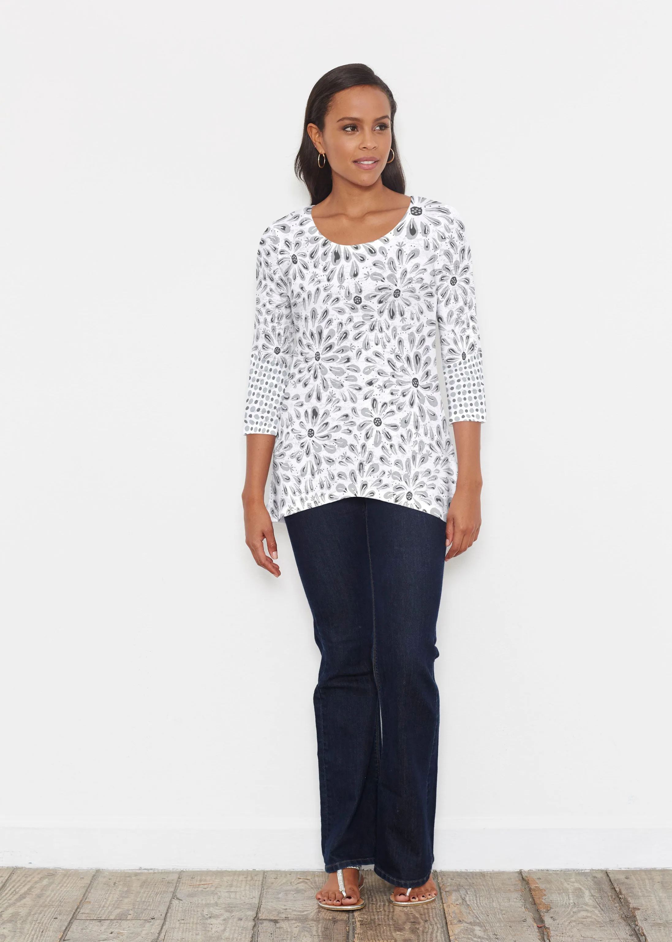 Splashy Dots Black (7921) ~ Katherine Hi-Lo Thermal Tunic
