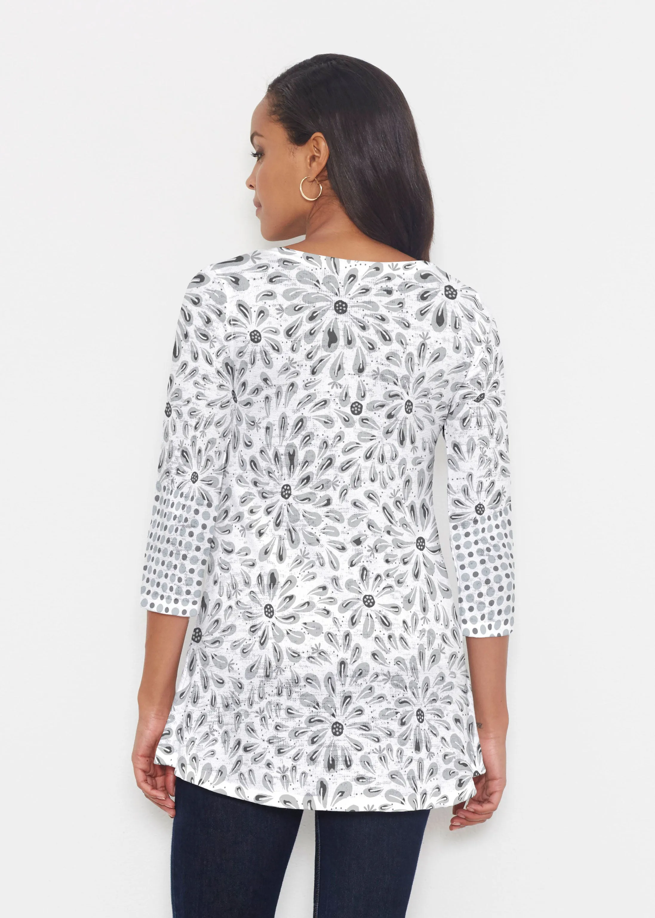 Splashy Dots Black (7921) ~ Katherine Hi-Lo Thermal Tunic