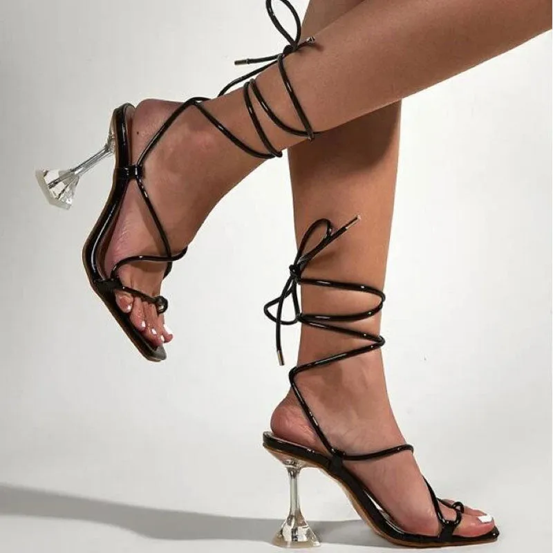 Square Toe Bandage Clear Pyramid Heels