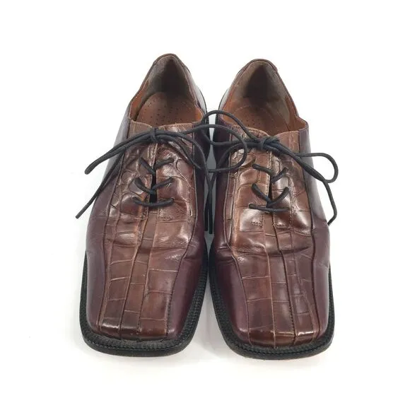 Stacy Adam Leather Oxford Dress Shoes Size 7 Mens Brown Croc Print Formal
