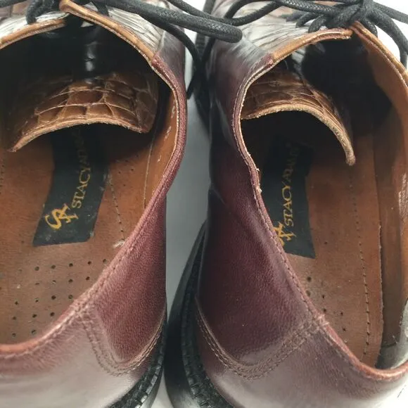 Stacy Adam Leather Oxford Dress Shoes Size 7 Mens Brown Croc Print Formal