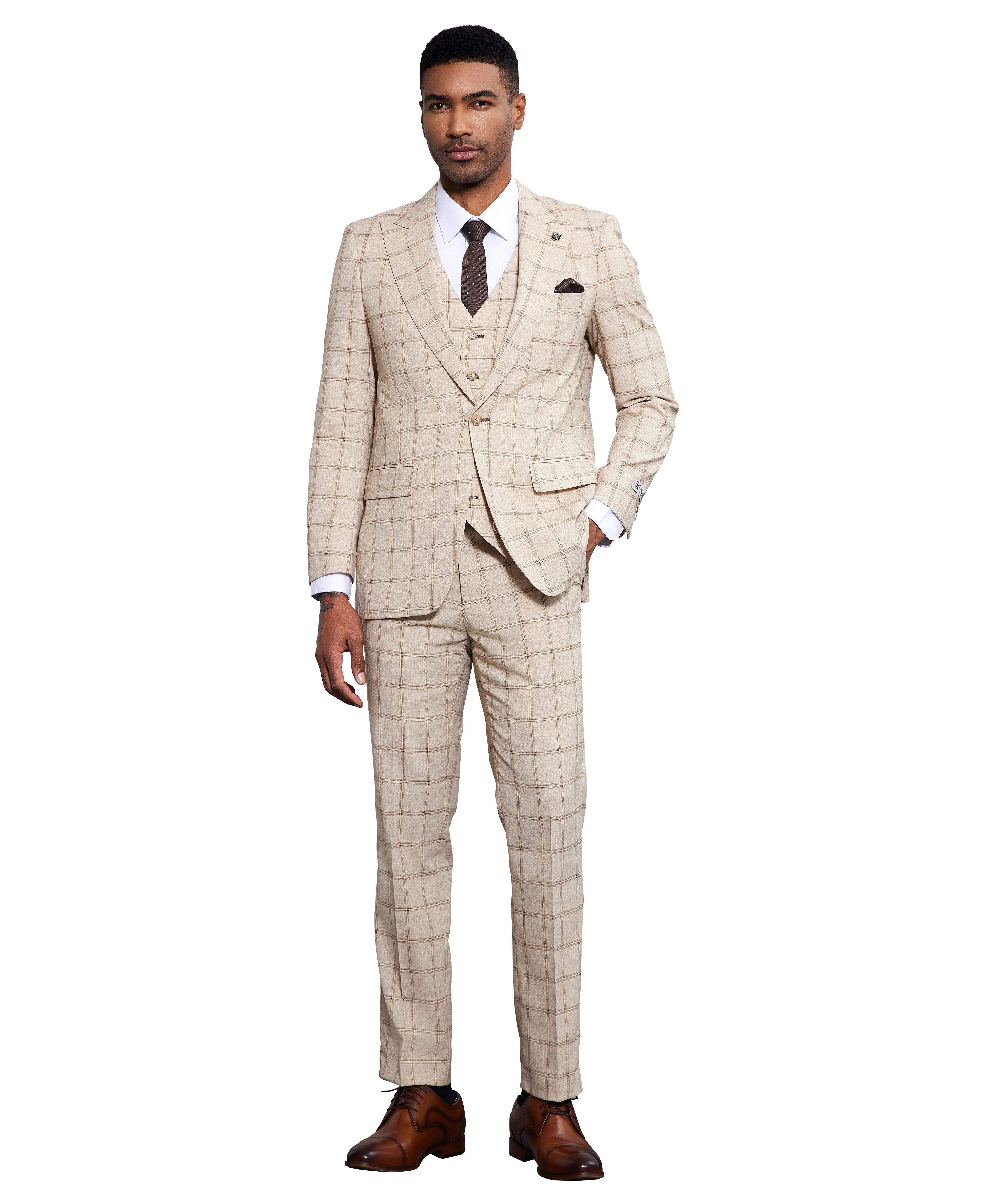 Stacy Adams Mens-suit 3 PC Windowpane