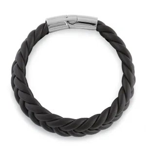 Stainless Steel Brown Leather Twist Bracelet
