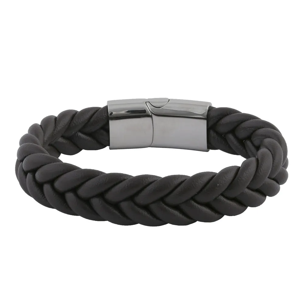 Stainless Steel Brown Leather Twist Bracelet