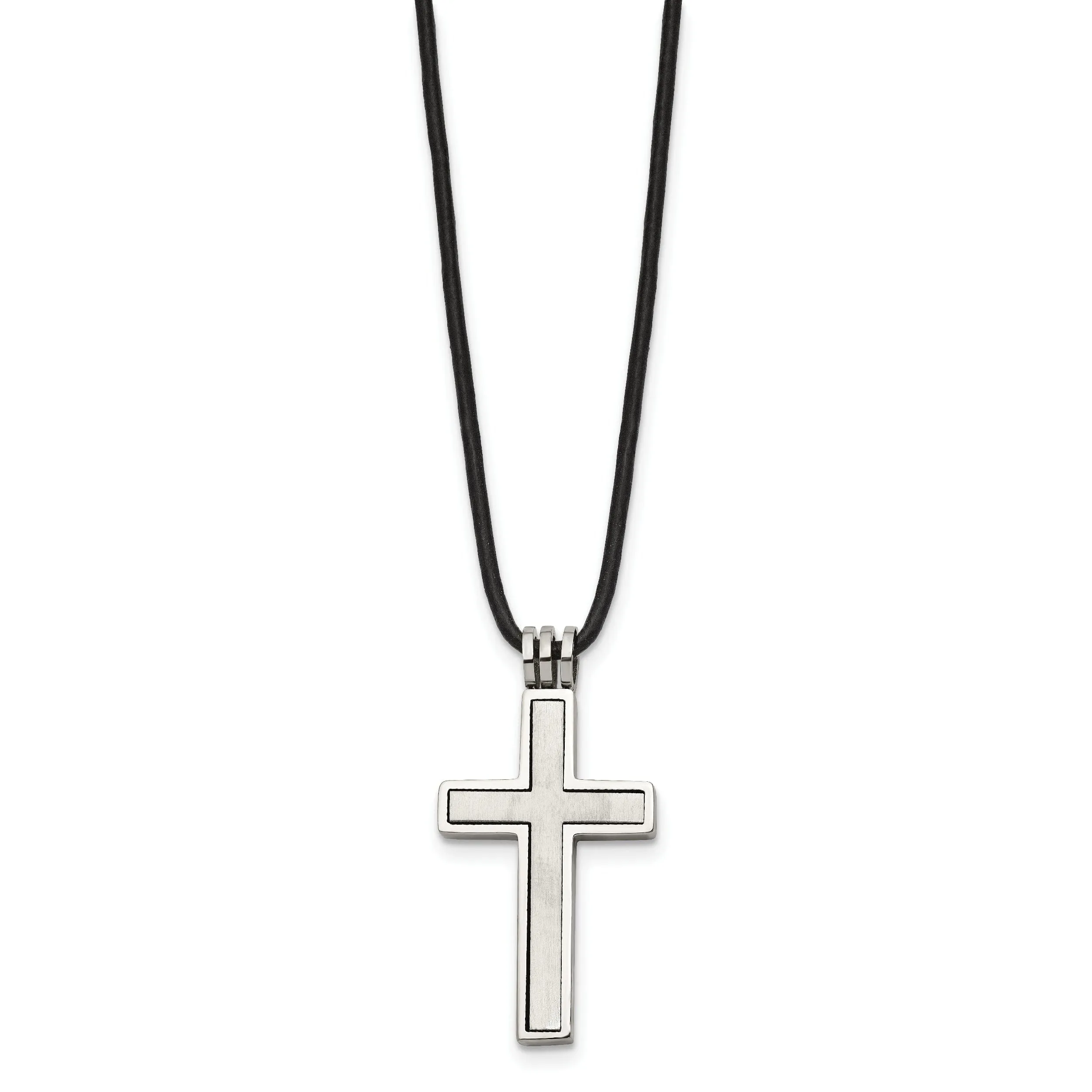 Stainless Steel Leather Cord Cross Necklace