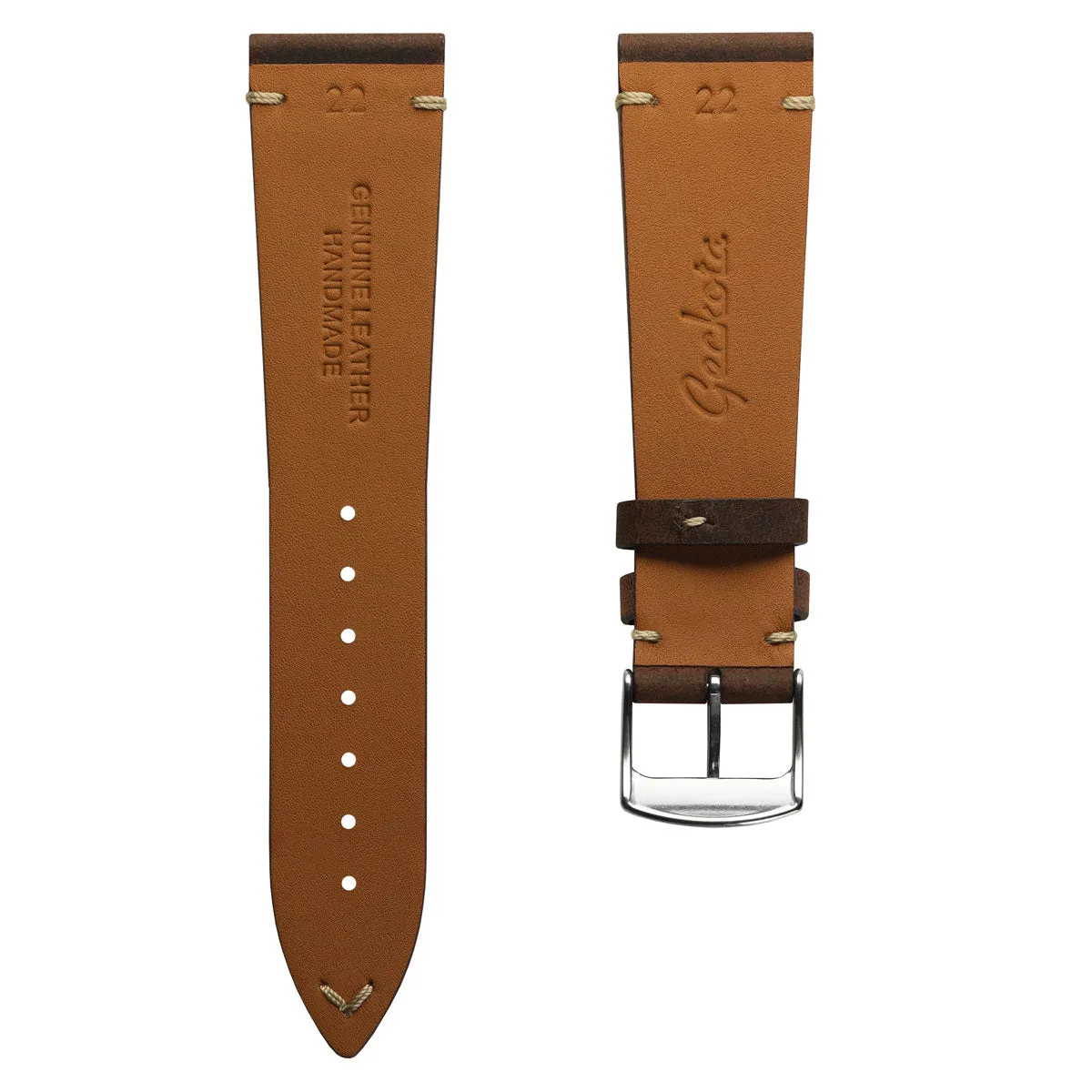 Stanway Vintage V-Stitch Crazy Horse Leather Watch Strap - Golden Brown