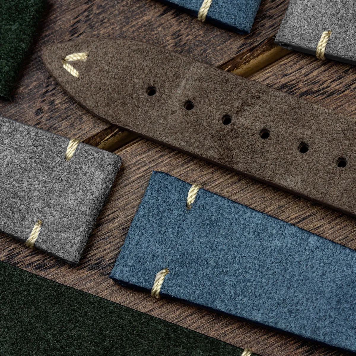 Stanway Vintage V-Stitch Genuine Italian Suede Watch Strap - Indigo Blue
