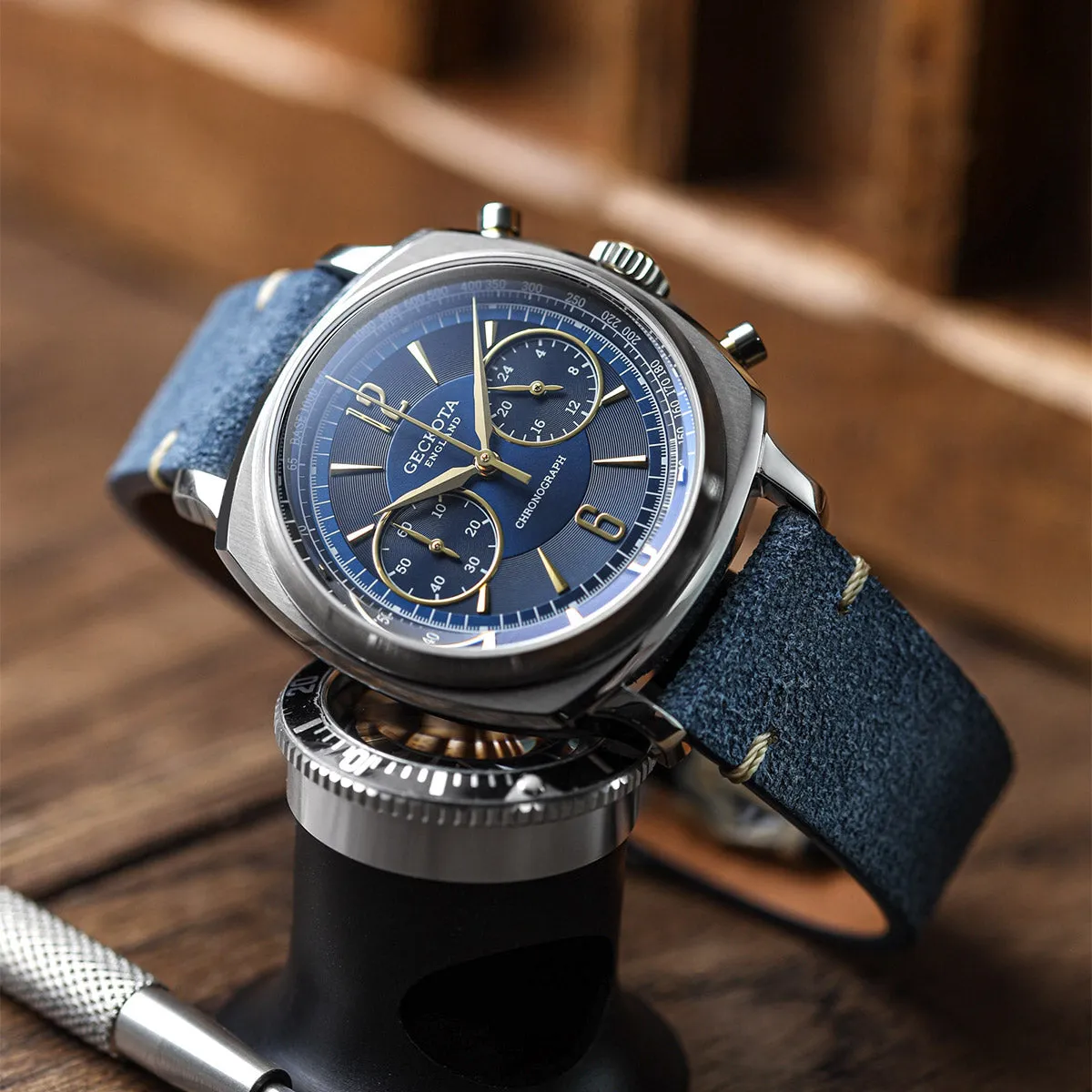 Stanway Vintage V-Stitch Genuine Italian Suede Watch Strap - Indigo Blue