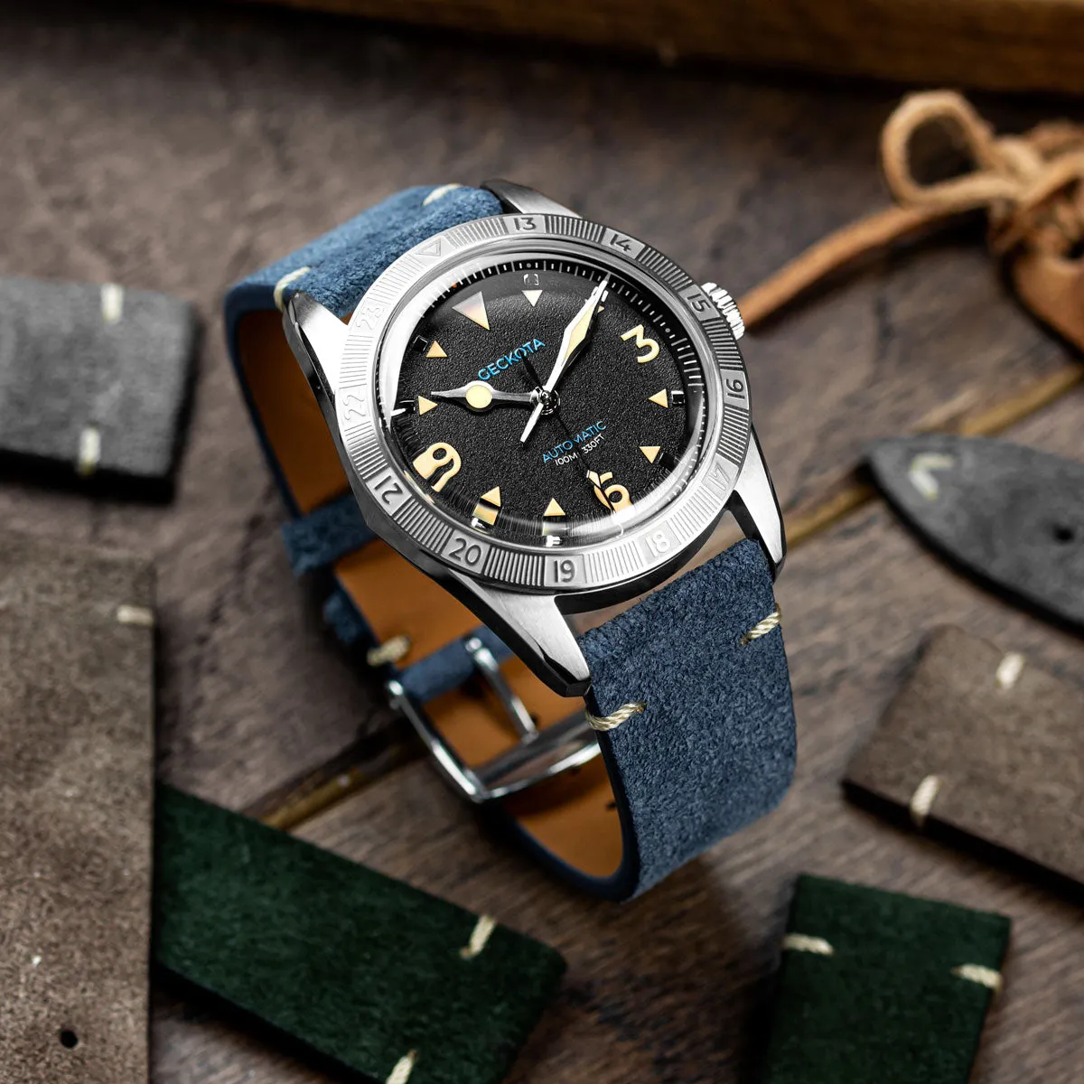 Stanway Vintage V-Stitch Genuine Italian Suede Watch Strap - Indigo Blue